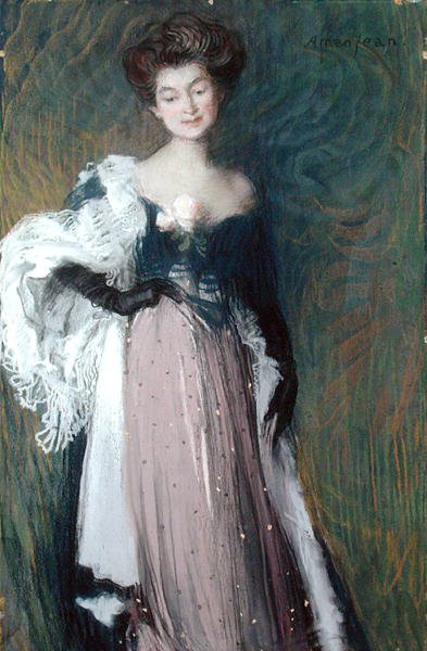 Ung kvinde med en rose (olie på lærred) af Edmond François Aman Jean