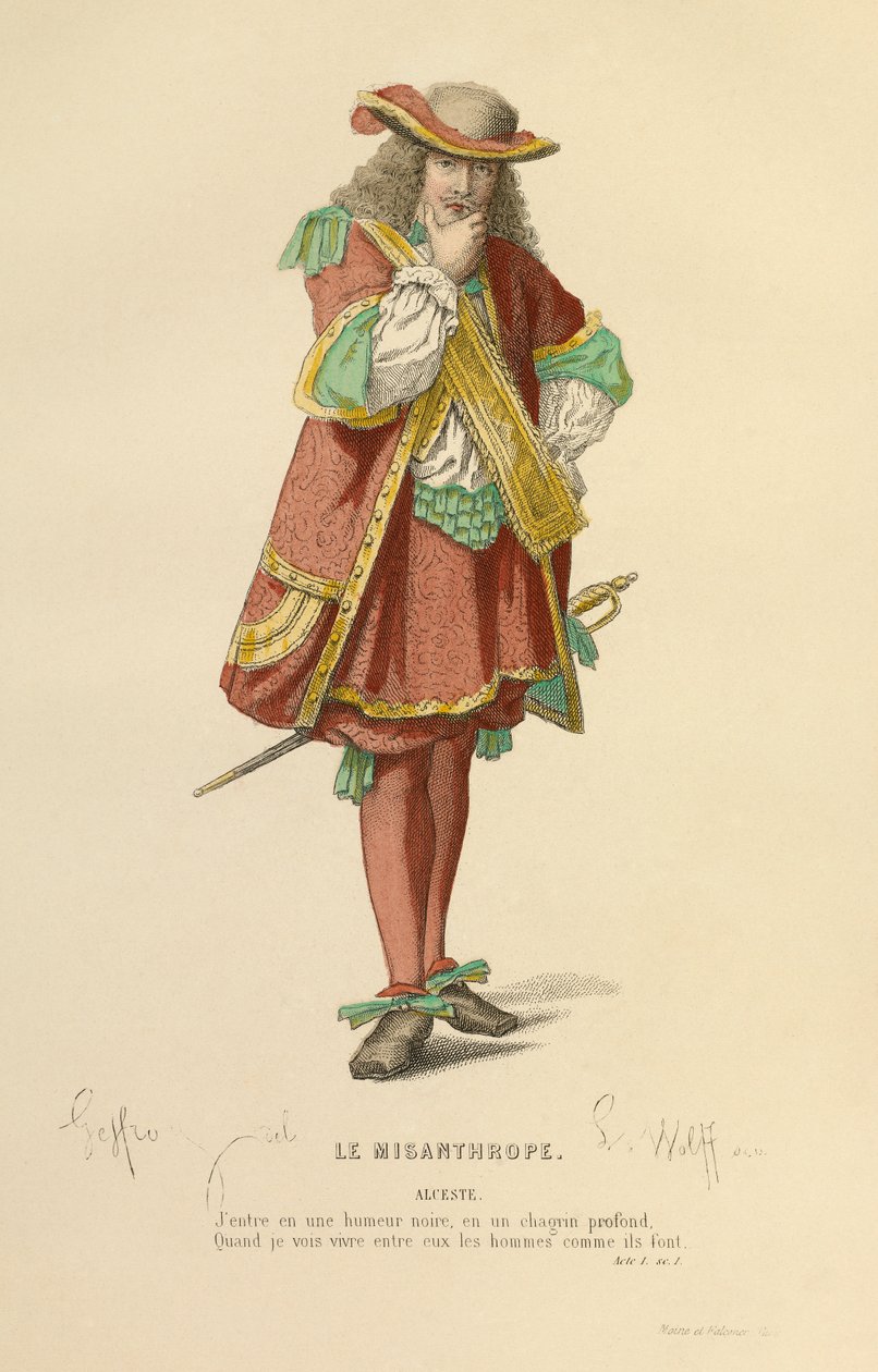 Kostume til rollen som Alceste, ca. 1868 (kobberstik) af Edmond Aime Florentin Geffroy