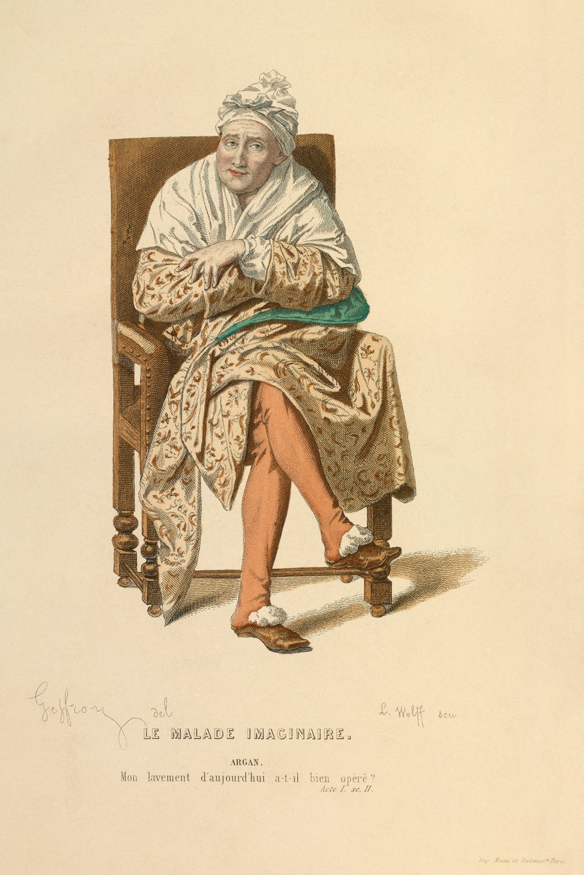 Kostume til rollen som Argan, ca. 1868 (kobberstik) af Edmond Aime Florentin Geffroy