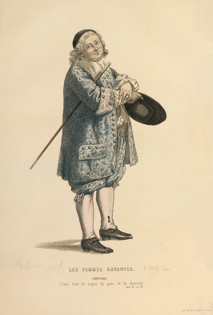 Kostume til rollen som Chrysale, ca. 1868 (kobberstik) af Edmond Aime Florentin Geffroy