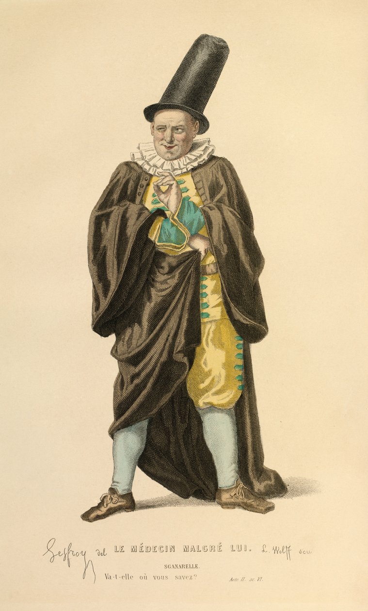 Kostume til rollen som Scanarelle, ca. 1868 (kobberstik) af Edmond Aime Florentin Geffroy