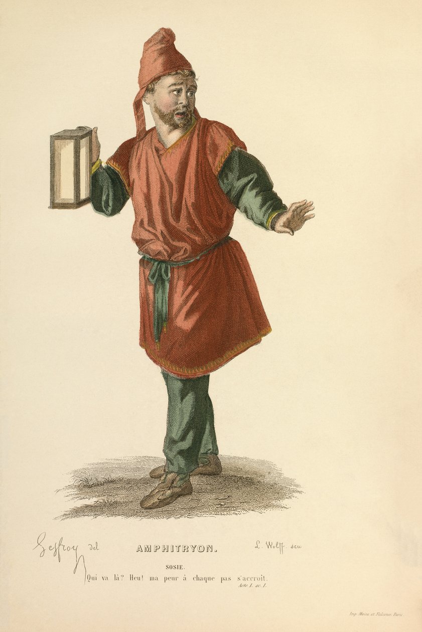 Kostume til rollen som Sosie, ca. 1868 (kobberstik) af Edmond Aime Florentin Geffroy