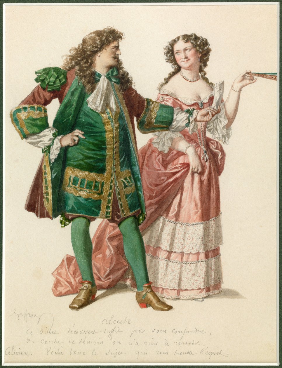 Portræt af Alceste og Celimene, ca. 1870 (akvarel) af Edmond Aime Florentin Geffroy