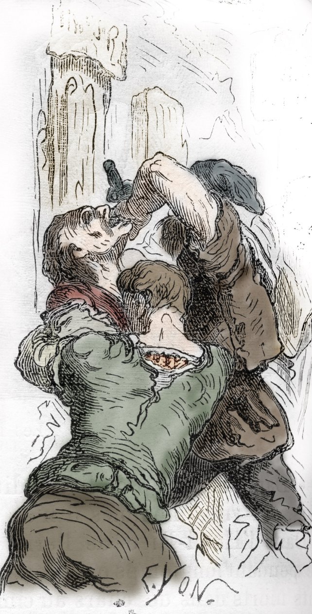 Sorte Død: Slagtning af jøder, 1348, illustration fra "Histoire-populaire-de-France" af Charles Lahure, 1866 af Edmond Charles Yon