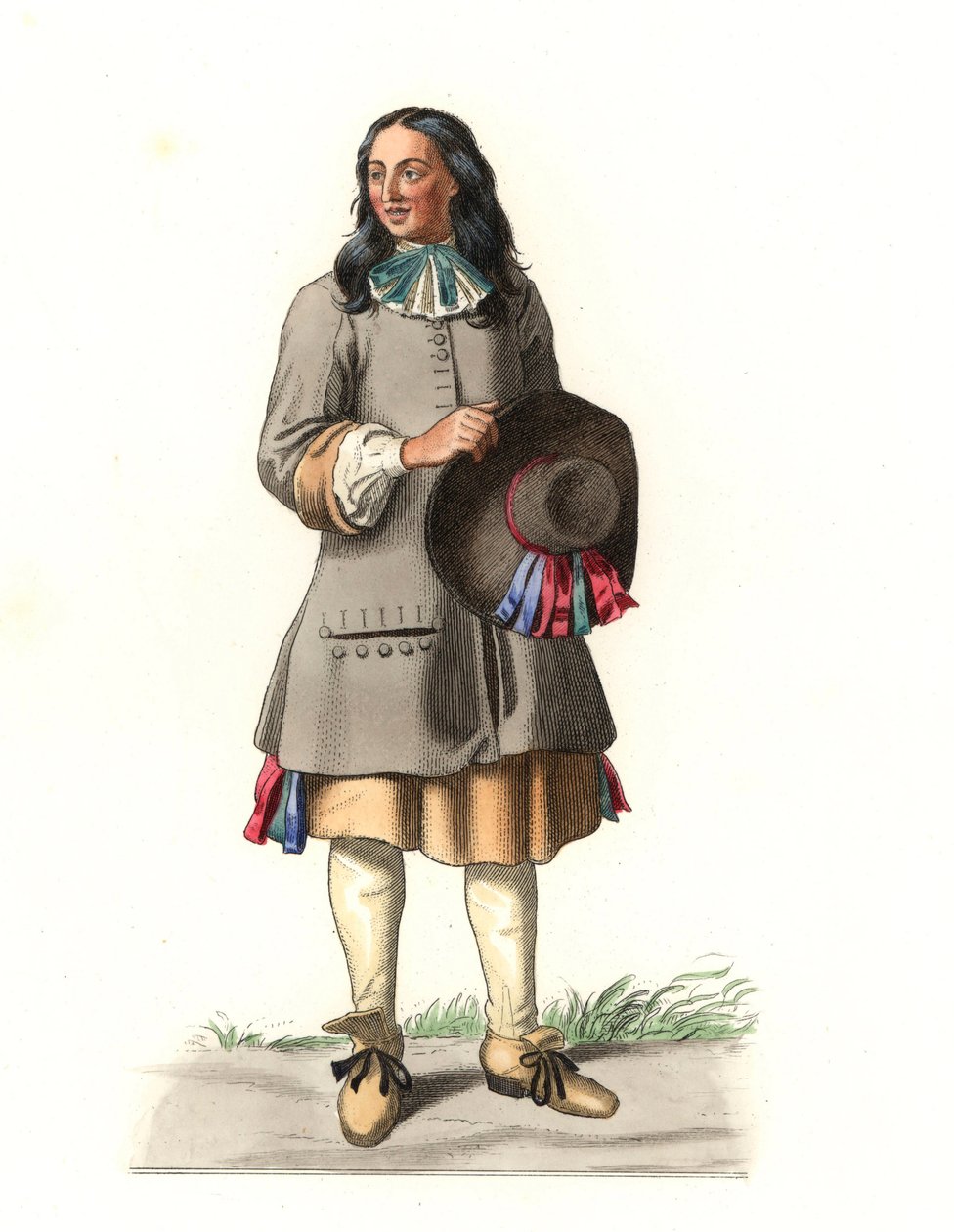 Fransk bonde fra det 17. århundrede, efter en gravering fra 1679, af Jean Saint Jean - Litografi af en illustration af Edmond Lechevallier-Chevignard (1825-1902), fra "Costumes historiques des 16e" af Edmond Lechevallier Chevignard