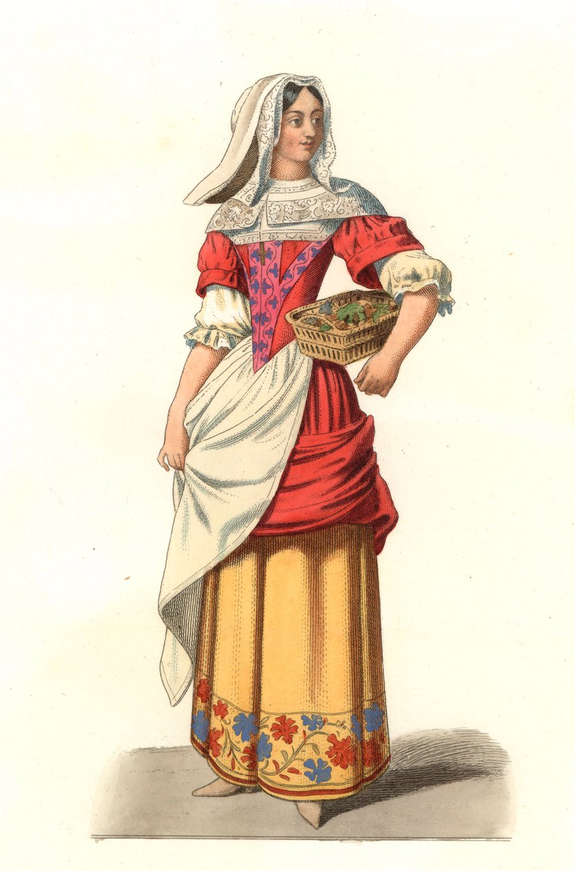 Fransk bonde fra det 17. århundrede, efter et gravering af Jean Saint Jean - Litografi fra en illustration af Edmond Lechevallier-Chevignard (1825-1902), fra "Costumes historiques des 16th" af Edmond Lechevallier Chevignard