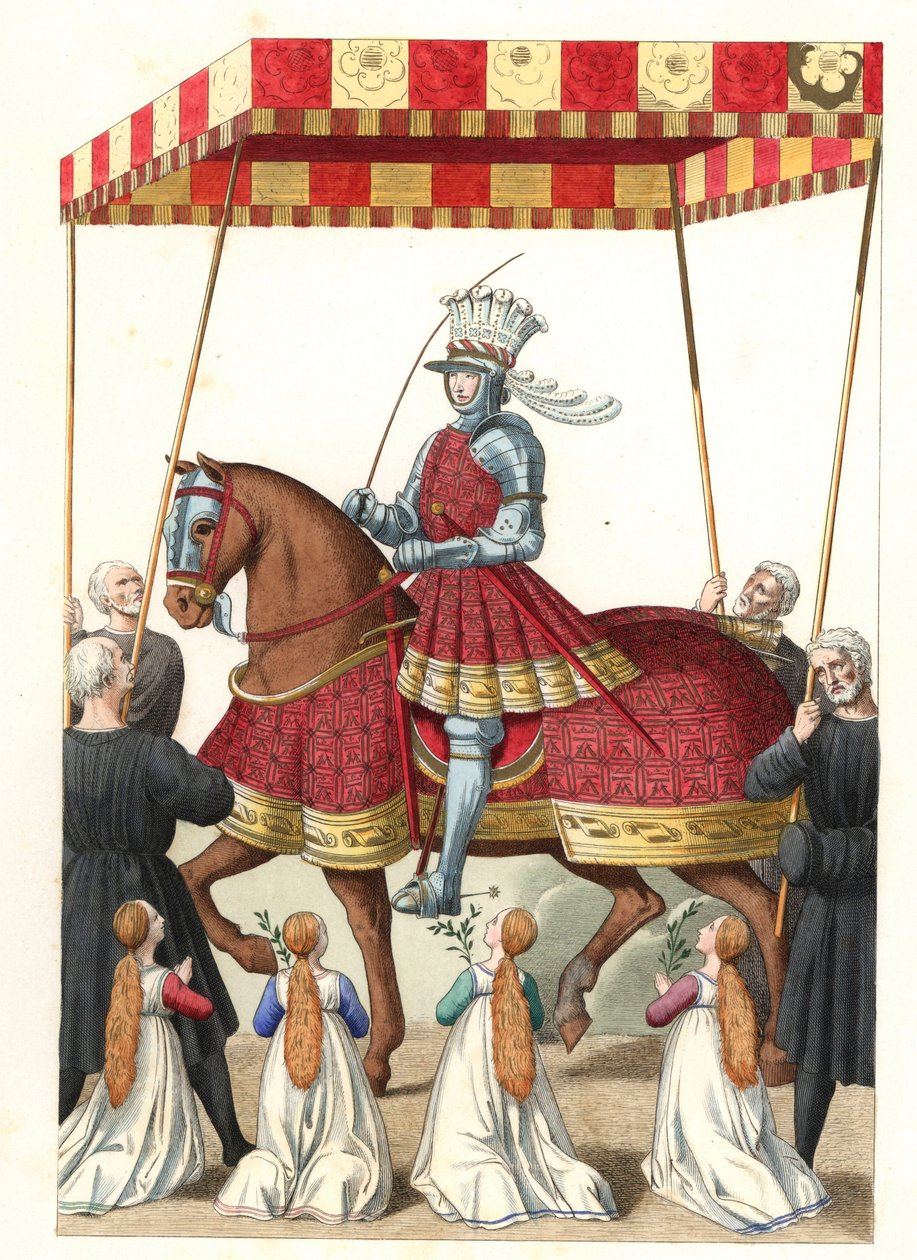 Kong Ludvig XII af Frankrig (1462-1515), efter en miniature af Jean Marot (eller Desmarets, omkring 1450-cirka 1526) - Litografi fra en illustration af Edmond Lechevallier-Chevignard (1825-1902), fra "historiske kostumer fra det 16. af Edmond Lechevallier Chevignard