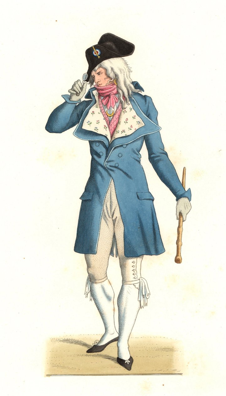 Ung fransk mand født som de utrolige i det 18. århundrede efter et maleri af Carle Vernet (1758-1836) - Litografi fra en illustration af Edmond Lechevallier-Chevignard (1825-1902), fra "Costumes historiques des 16e" af Edmond Lechevallier Chevignard