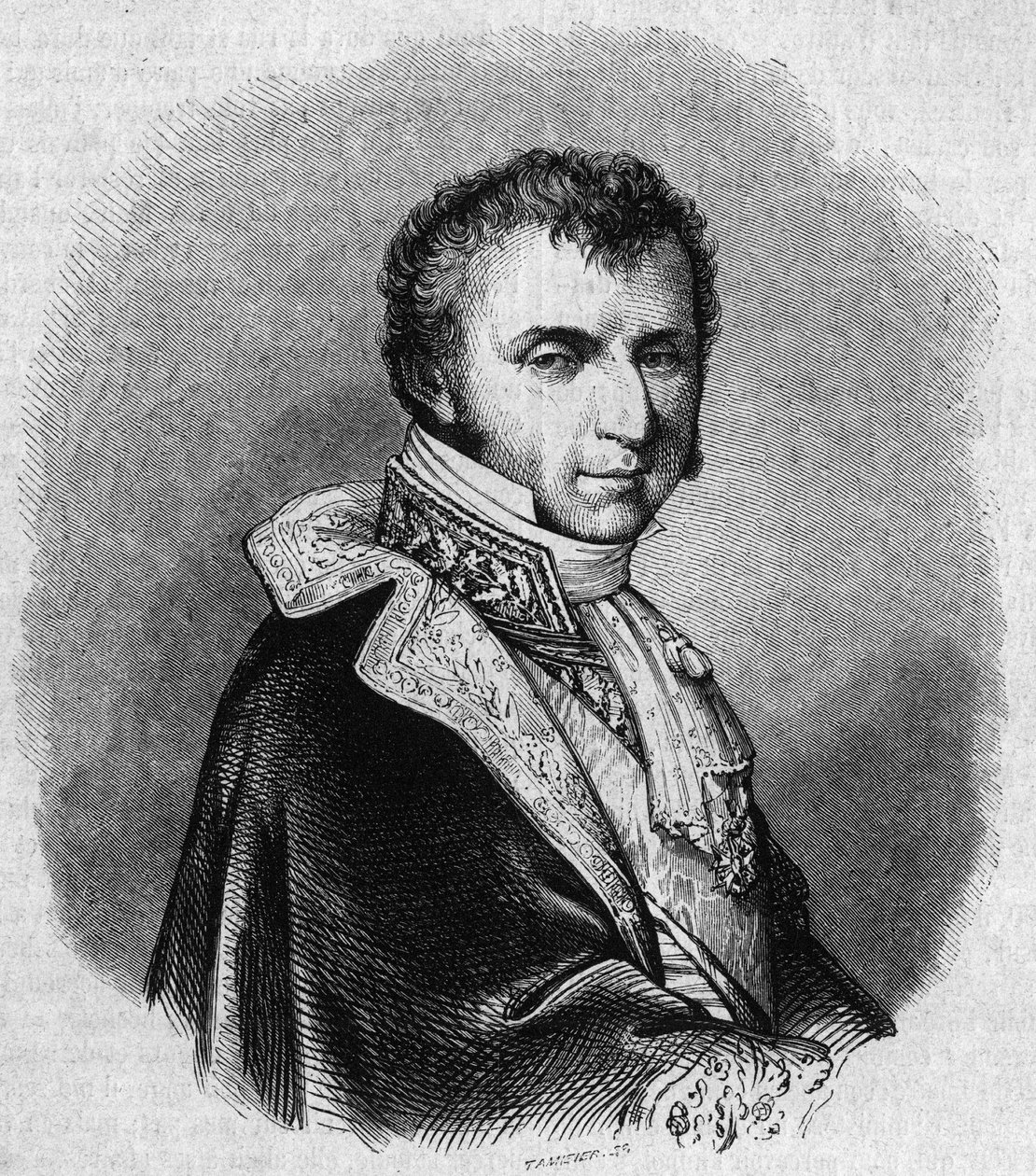 Portræt af Nicolas Francois Mollien (1758-1850), fransk politiker. Gravering af Chevignard I "" The Picturesque Store"" af Edmond Lechevallier Chevignard