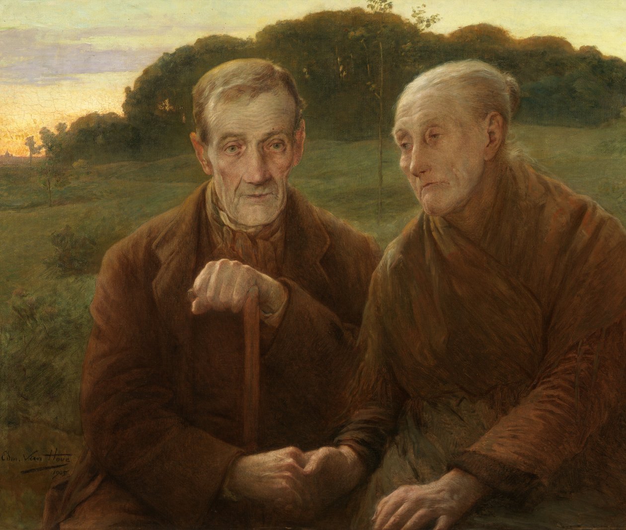 Livets solnedgang (olie på lærred) af Edmond Theodor van Hove