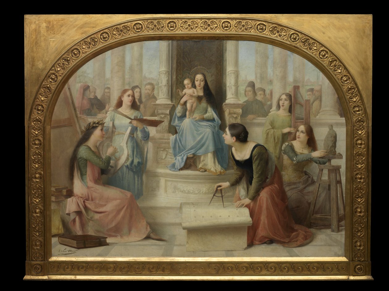The Virgin Inspiring the Arts (olie på lærred) af Edmond Theodor van Hove