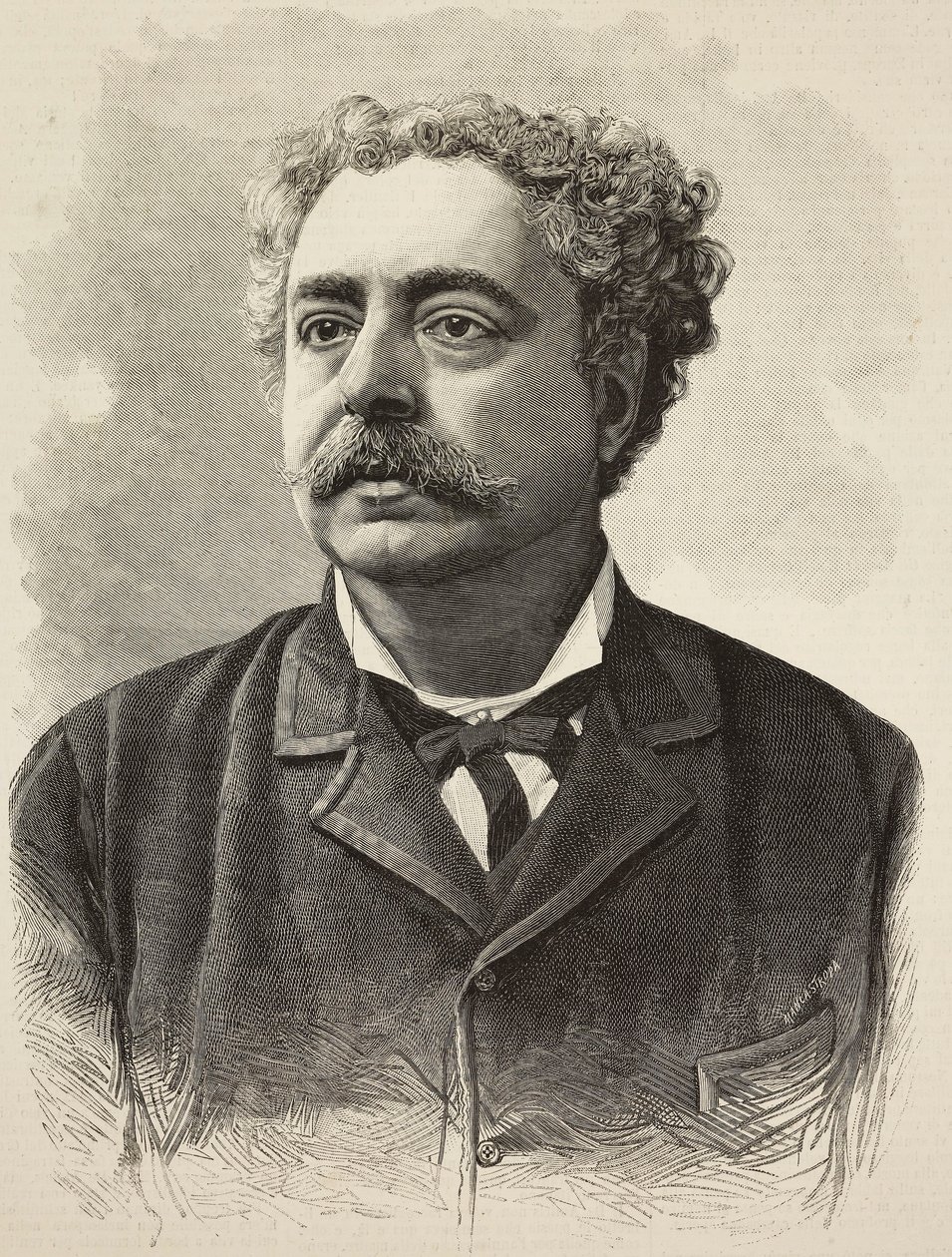 Portræt af Edmondo De Amicis (1846-1908), italiensk forfatter, gravering af E Mancastroppa fra fotografi af Schemboche fra L
