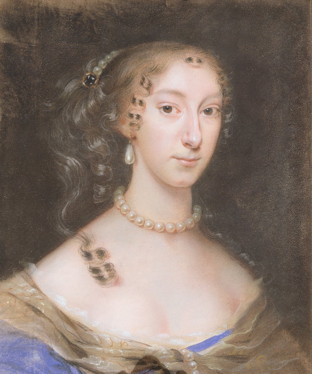 Portræt af en adelsmands hustru (pastel og blyant på papir) (se 146370 for par) af Edmund Ashfield