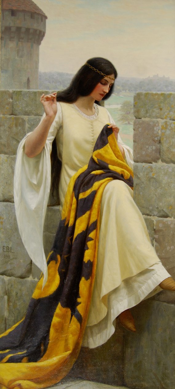 Stitching the Standard, 1911 af Edmund Blair Leighton