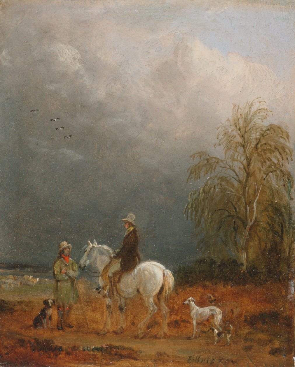 En rejsende og en hyrde i et landskab af Edmund Bristow