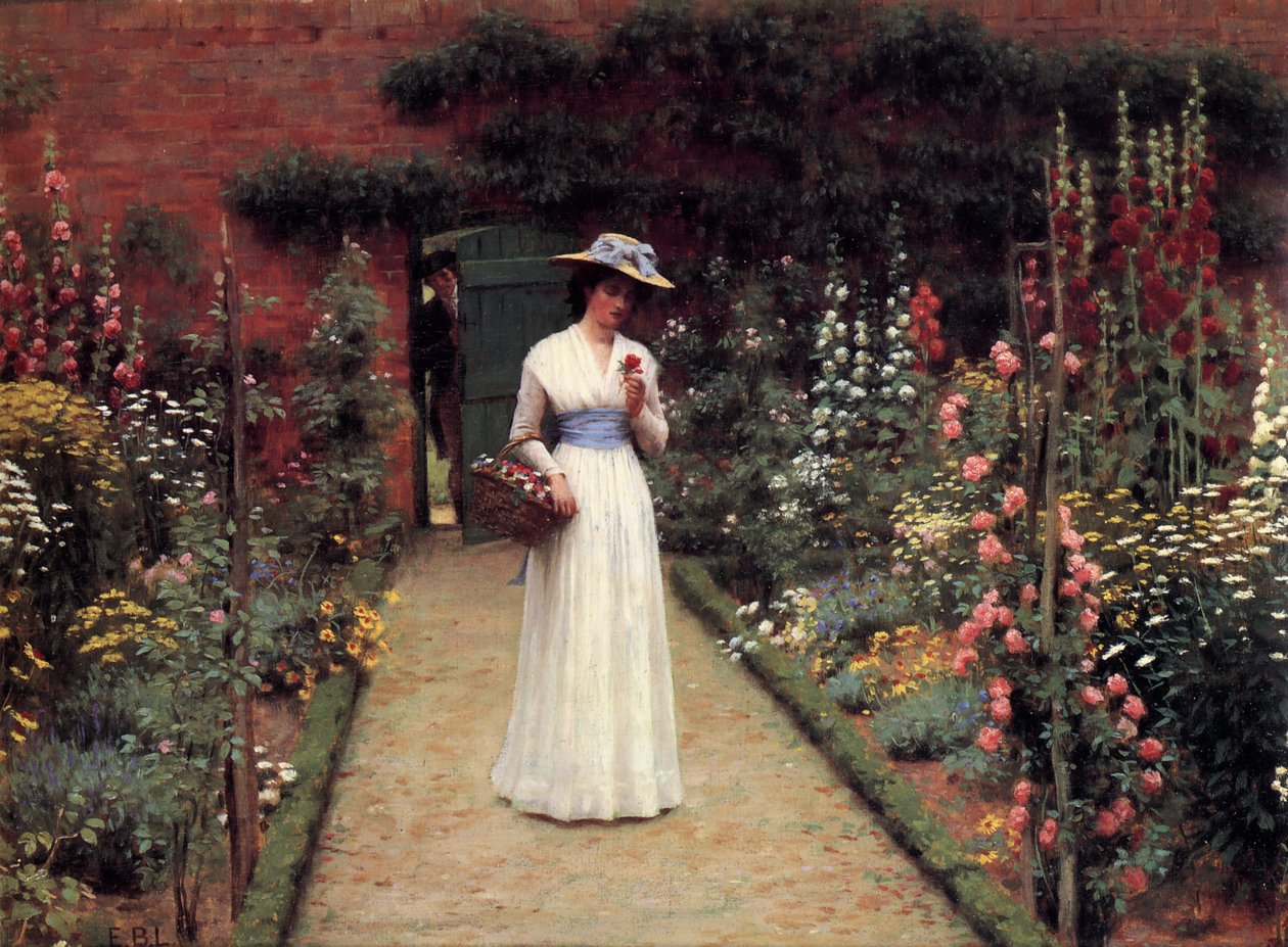 Dame i en have af Edmund Leighton