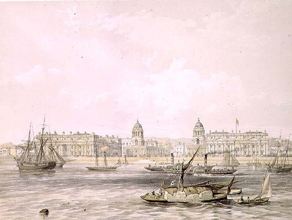 Greenwich Hospital, indgraveret af Thomas Picken (fl.1838-d.1870), pub. 1852 af Lloyd Bros. & Co. (litografi) af Edmund (after) Walker