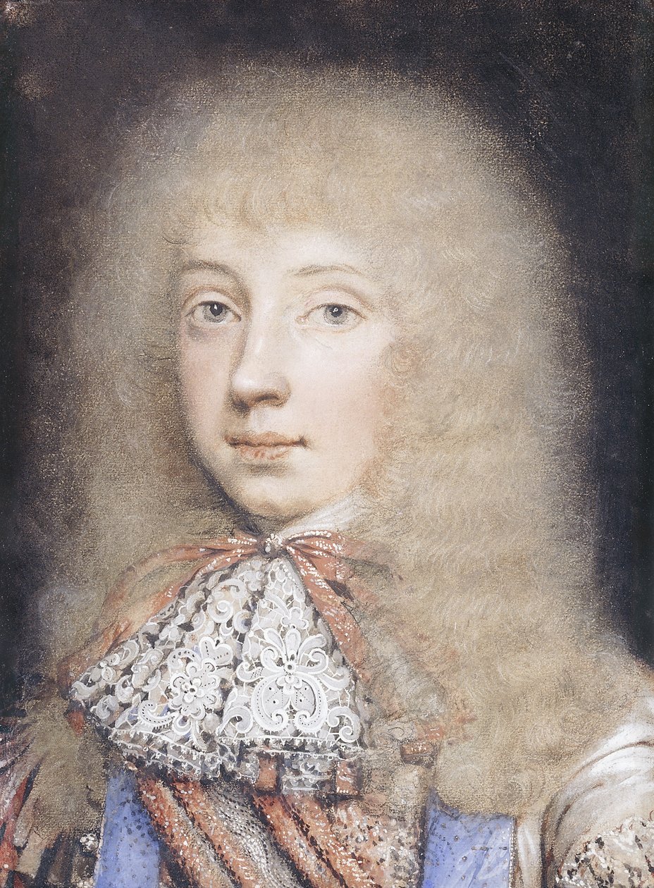 Portræt af Edward Stuart, brystlængde, med strømmende hår og blonder, af Edmund Ashfield