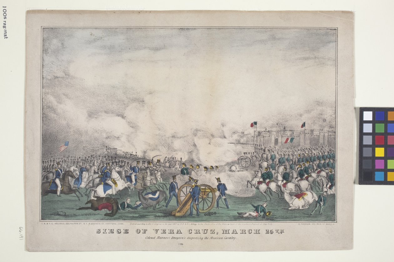 Siege Of Vera Cruz, 25. marts (håndkoloreret litografi) af Edmund Burke Kellogg