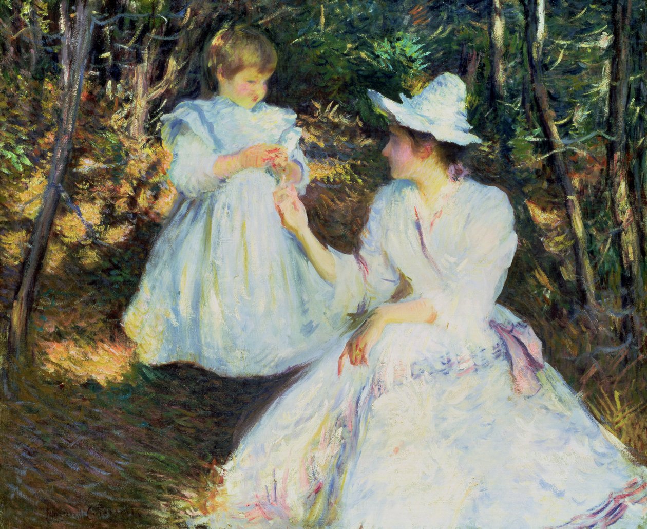 Mor og barn i fyrreskove, ca. 1893 (olie på lærred) af Edmund Charles Tarbell