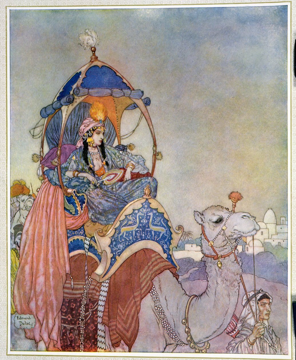 En prinsesse rider på en kamel af Edmund Dulac
