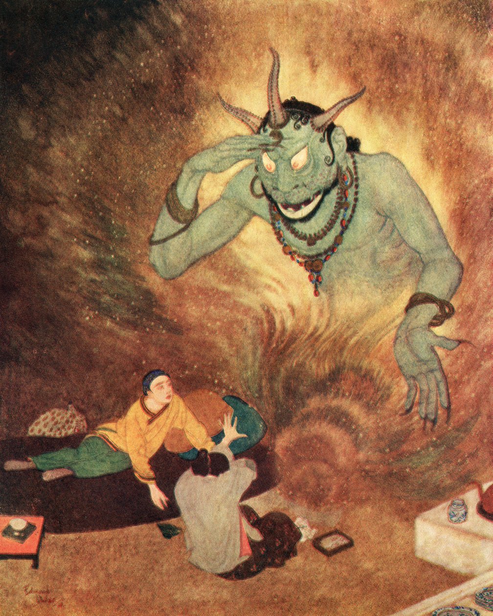 Aladdin og Efrite, illustration fra 