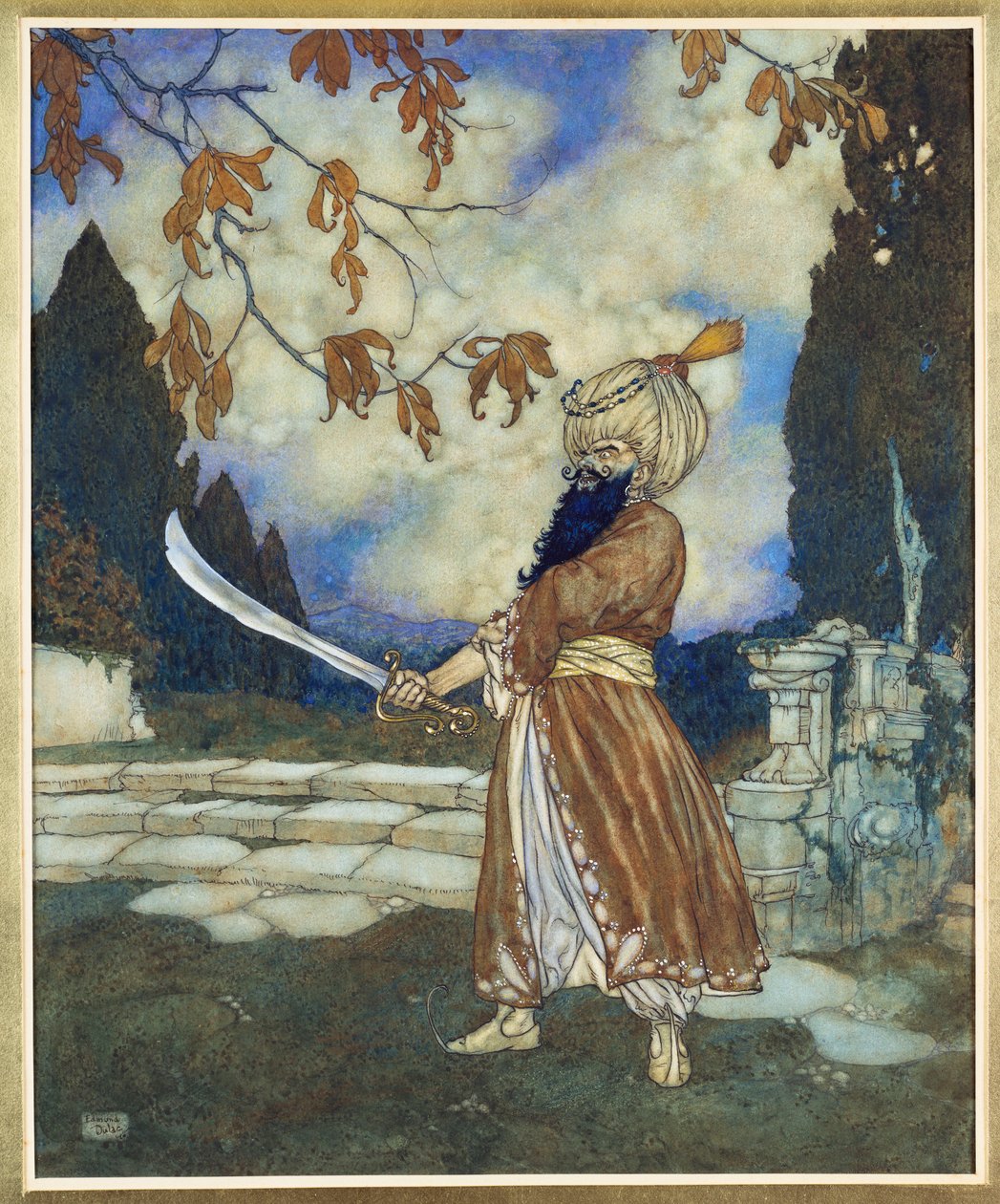 Blåskæg,1910 (akvarel, gouache, pen og sort blæk på papir) af Edmund Dulac