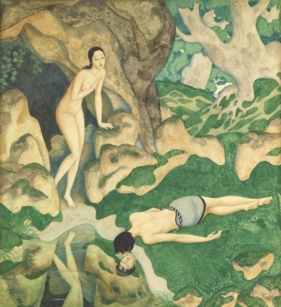 Echo and Narcissus (akvarel og gouache på papir) af Edmund Dulac
