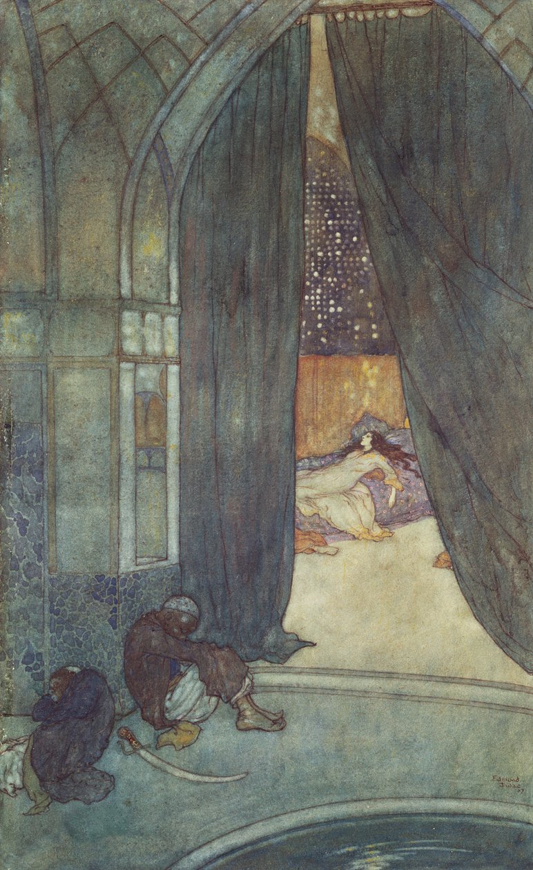 "Han så de sorte eunukker ligge og sove" af Edmund Dulac