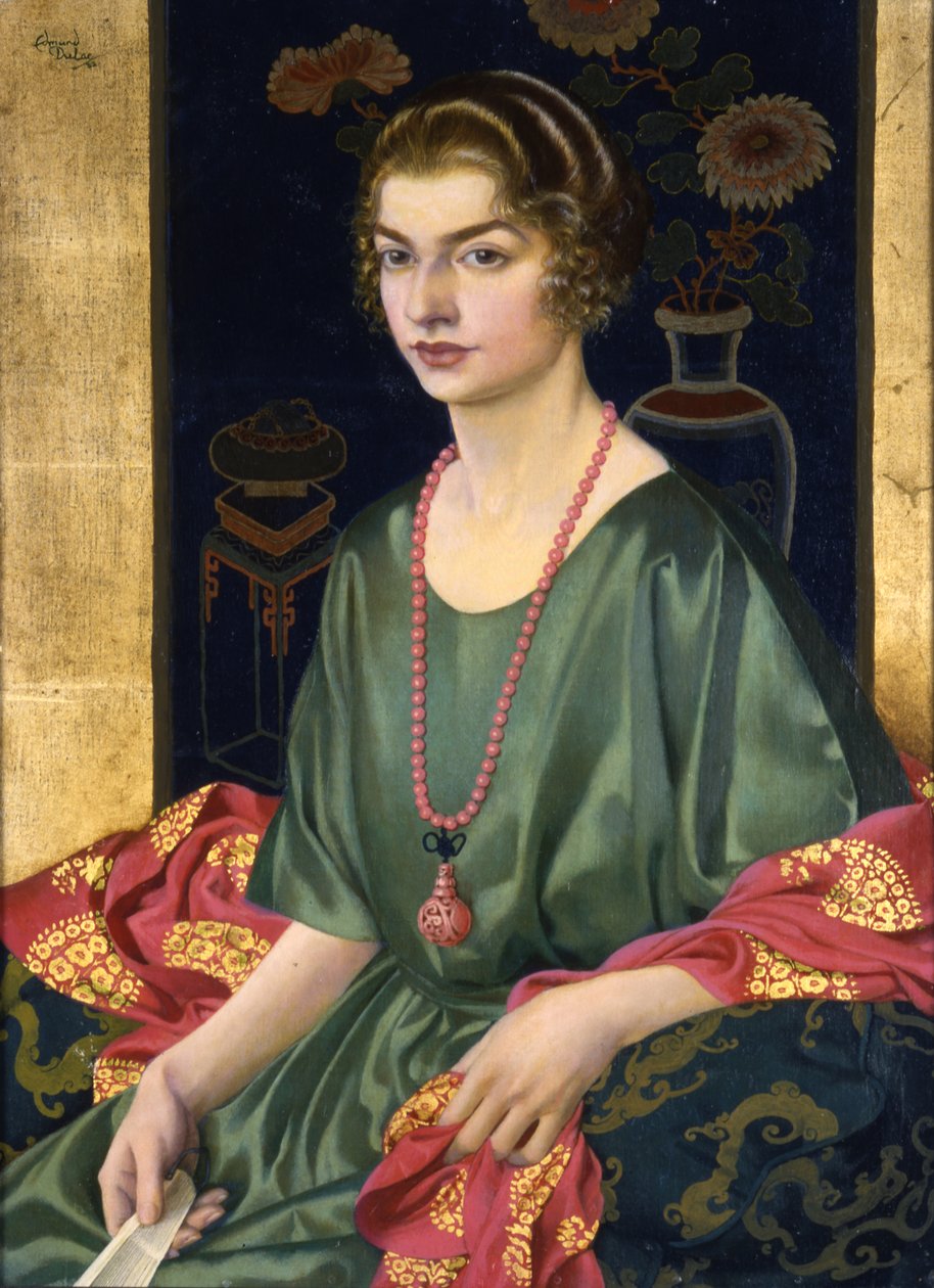 Portræt af Elizabeth Allhusen (olie på lærred på panel) af Edmund Dulac