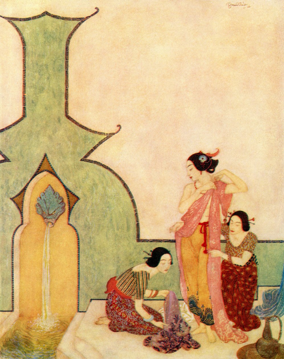 Damen fra Bedr-el-budur kommer til badet, illustration fra 
