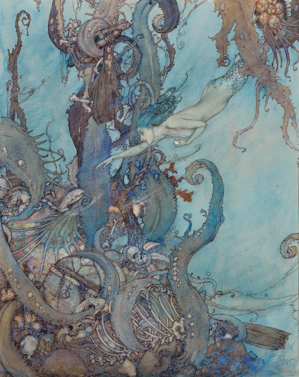 Den lille havfrue, "Ved det blotte syn af den lyse væske trak de sig tilbage i rædsel" af Edmund Dulac