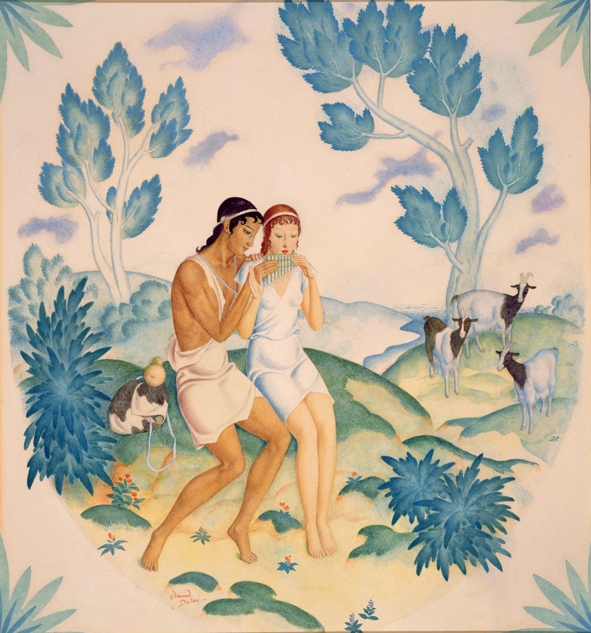 Det unge par, Daphnis og Chloe (akvarel på papir) af Edmund Dulac