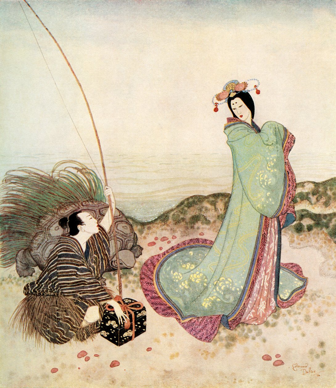 "Urashima var så fortryllet, at han ikke kunne sige et ord", illustration fra det japanske eventyr The Story of Urashima Taro, fra Edmund Dulac