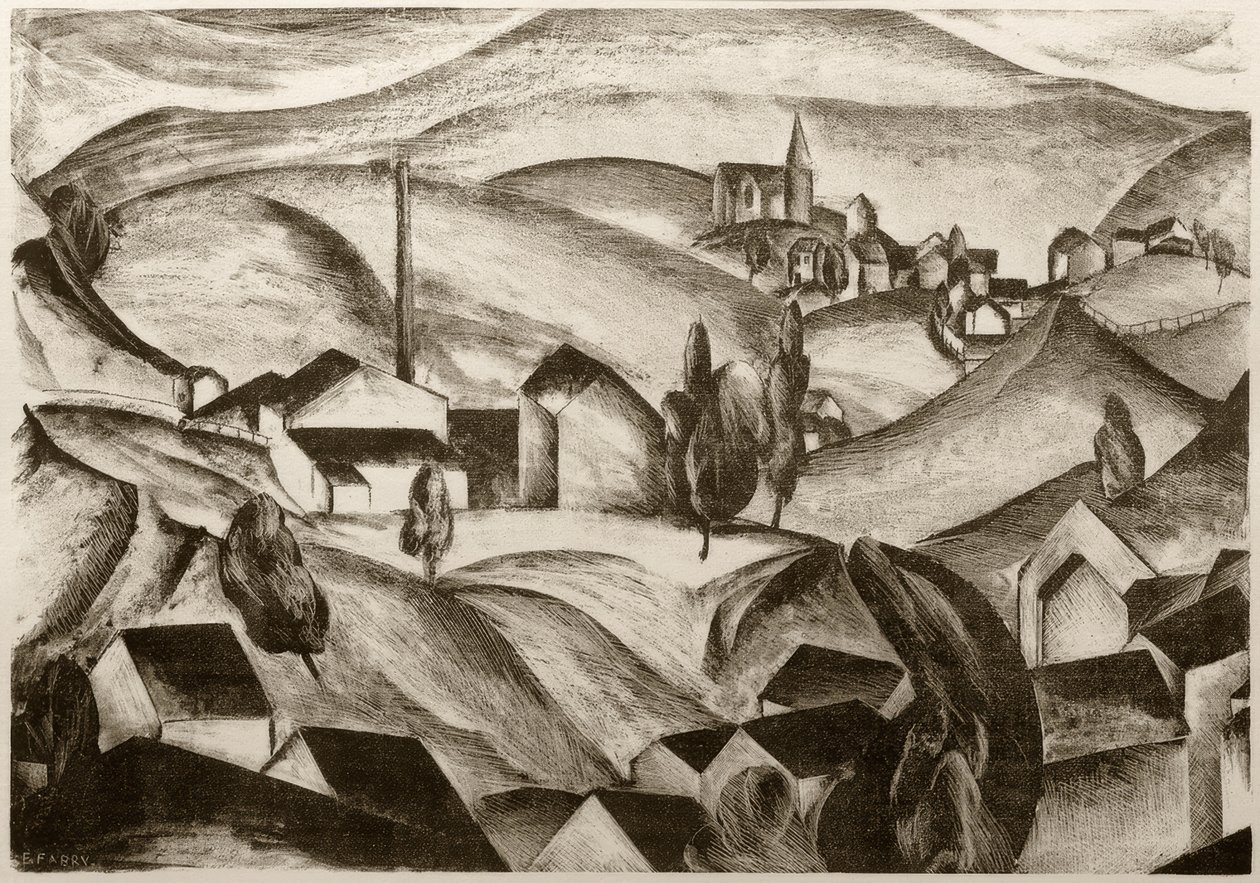Landskab med huse af Edmund Fabry