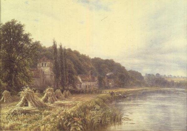 Riverside Village med tal fiskeri af Edmund George Warren