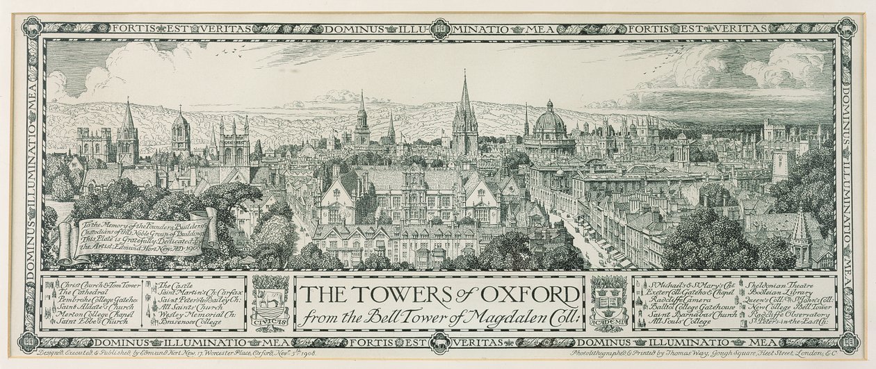 The Towers of Oxford fra Bell Tower of Magdalen, 1908 af Edmund Hort New