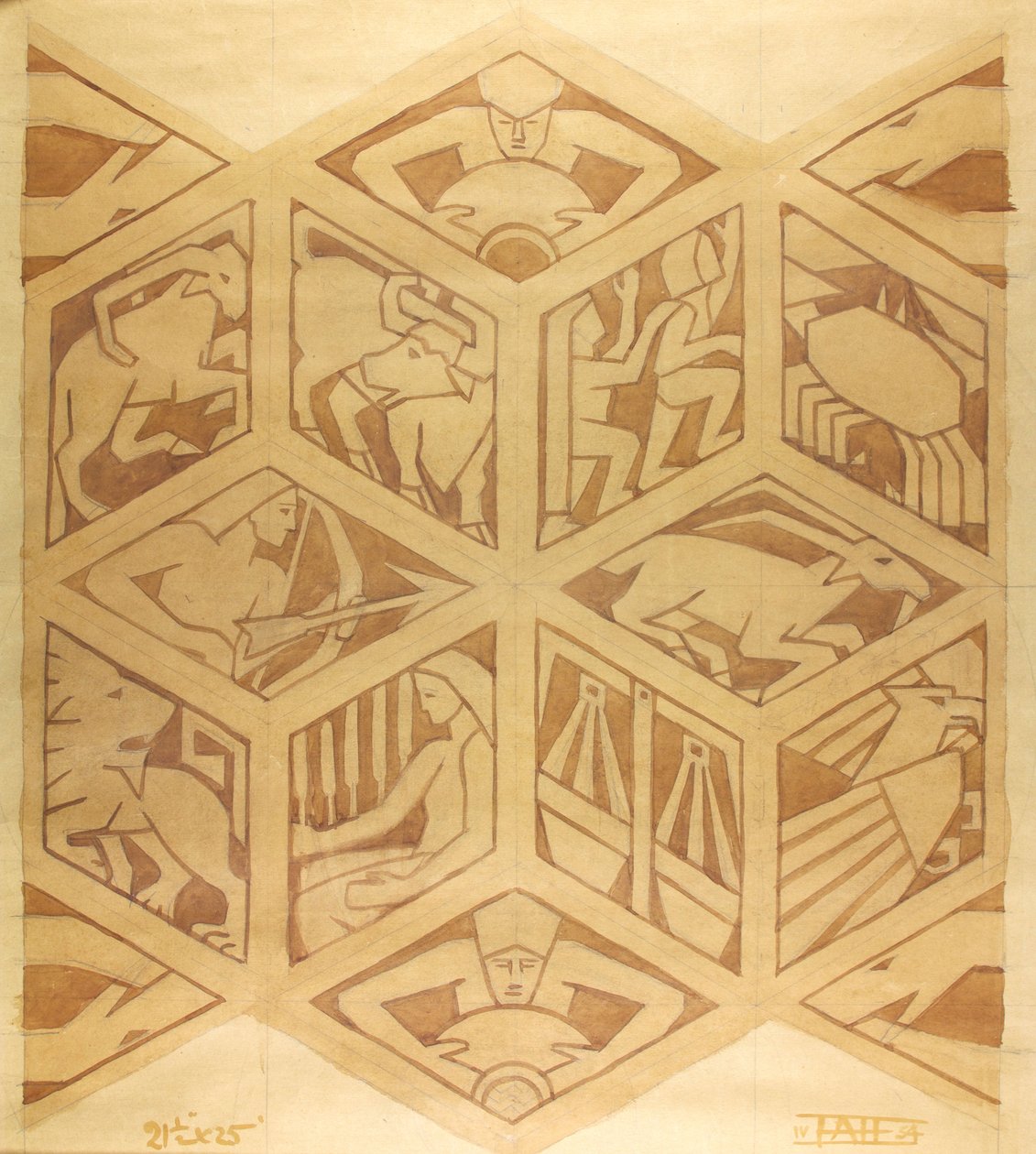 Stjernetegn - Art Deco, april 1934 (gouache på papir) af Edmund Hunter