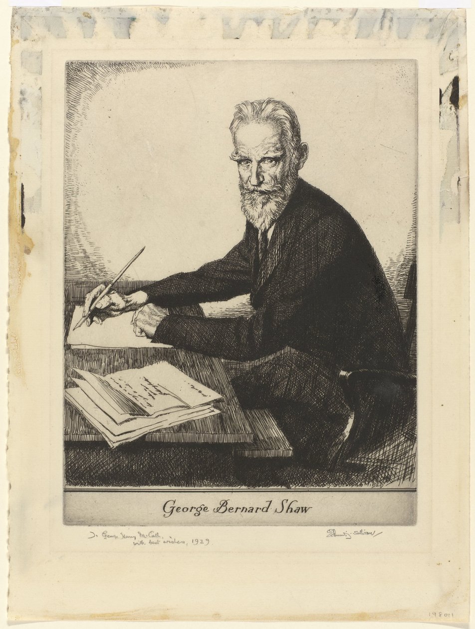 Portret af George Bernard Shaw George Bernard Shaw (titel på objekt) af Edmund Joseph Sullivan (signed by artist)