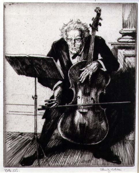 Cello solo (radering) af Edmund Joseph Sullivan