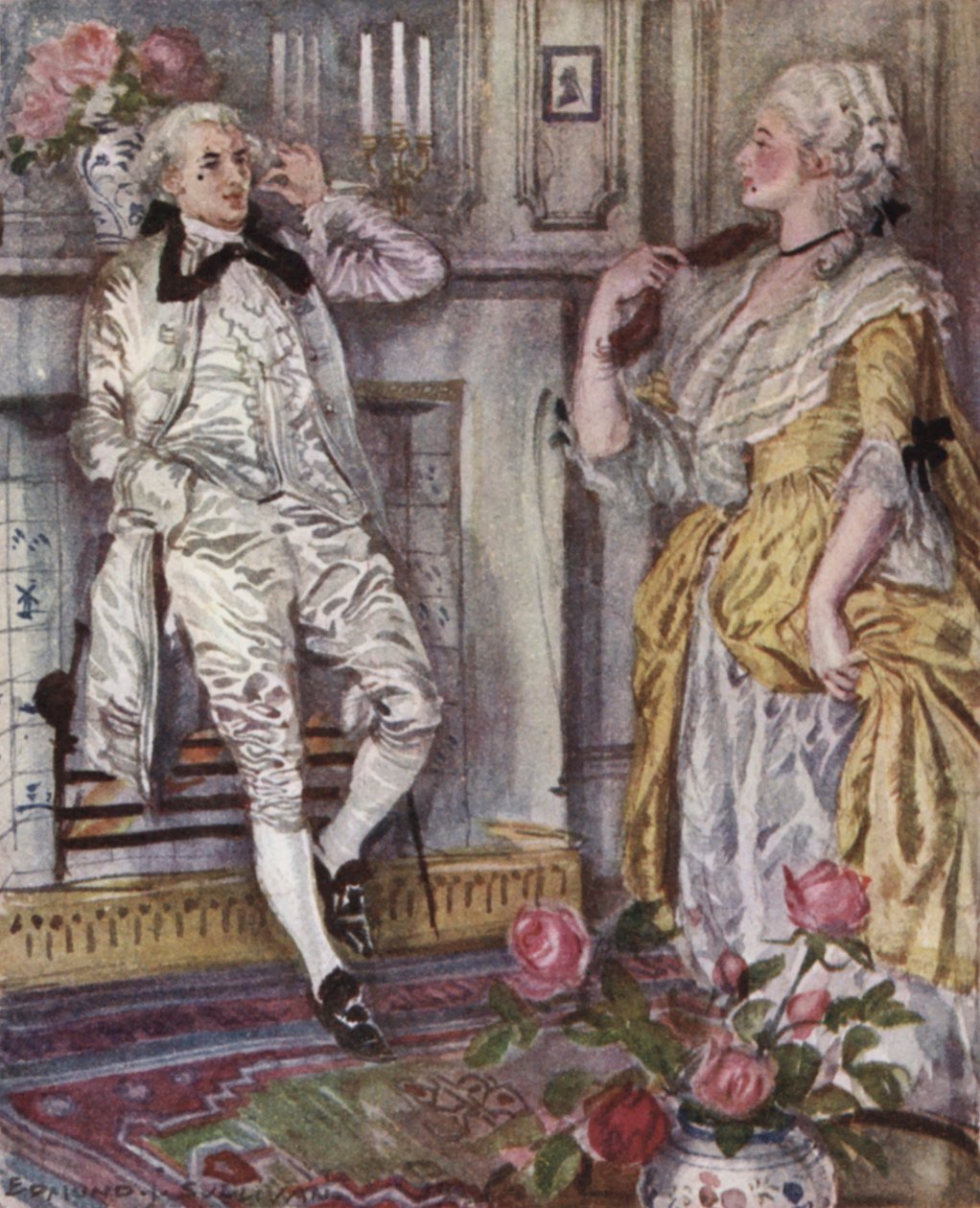 Illustration til The Vicar of Wakefield af Oliver Goldsmith (farve litho) af Edmund Joseph Sullivan