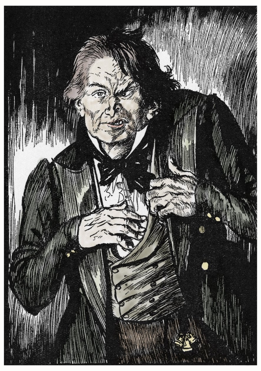 Hr. Hyde bliver efter at have taget modgiften til Dr Jekyll, Illustration af Edmund Joseph Sullivan (1869-1933) til romanen L