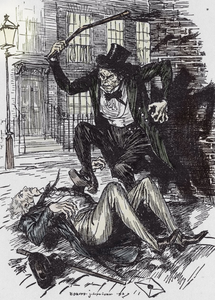 Mr. Hyde-morder Sir Danvers Carew, Illustration af Edmund Joseph Sullivan (1869-1933) til romanen L