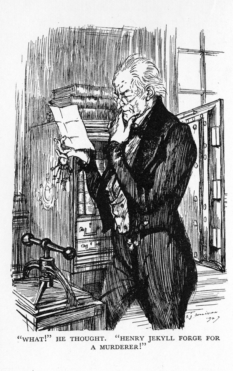 Scene fra The Strange Case of Dr Jekyll and Mr Hyde af Robert Louis Stevenson, 1927 af Edmund Joseph Sullivan
