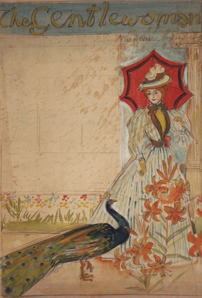 Gentlewoman, (recto); Support Home Industries (verso), omkring 1905 (gouache over blyant på kort) af Edmund Joseph Sullivan