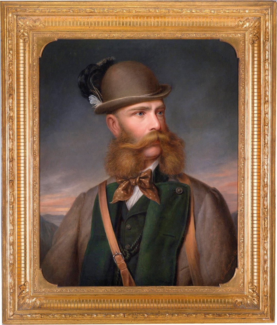Portræt af Francois Joseph I af Østrig (1830-1916), i jagtudstyr. Maleri af Edmund Mahlknecht (1820-1903), olie på lærred af Edmund Mahlknecht