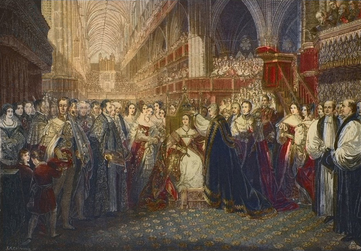 Kroning af dronning Victoria i Westminster Abbey, London den 28. juni 1838 - Kroningen af dronning Victoria, dronning af Storbritannien og Irland (1819-1901), i Westminster Abbey af Edmund Thomas (after) Parris