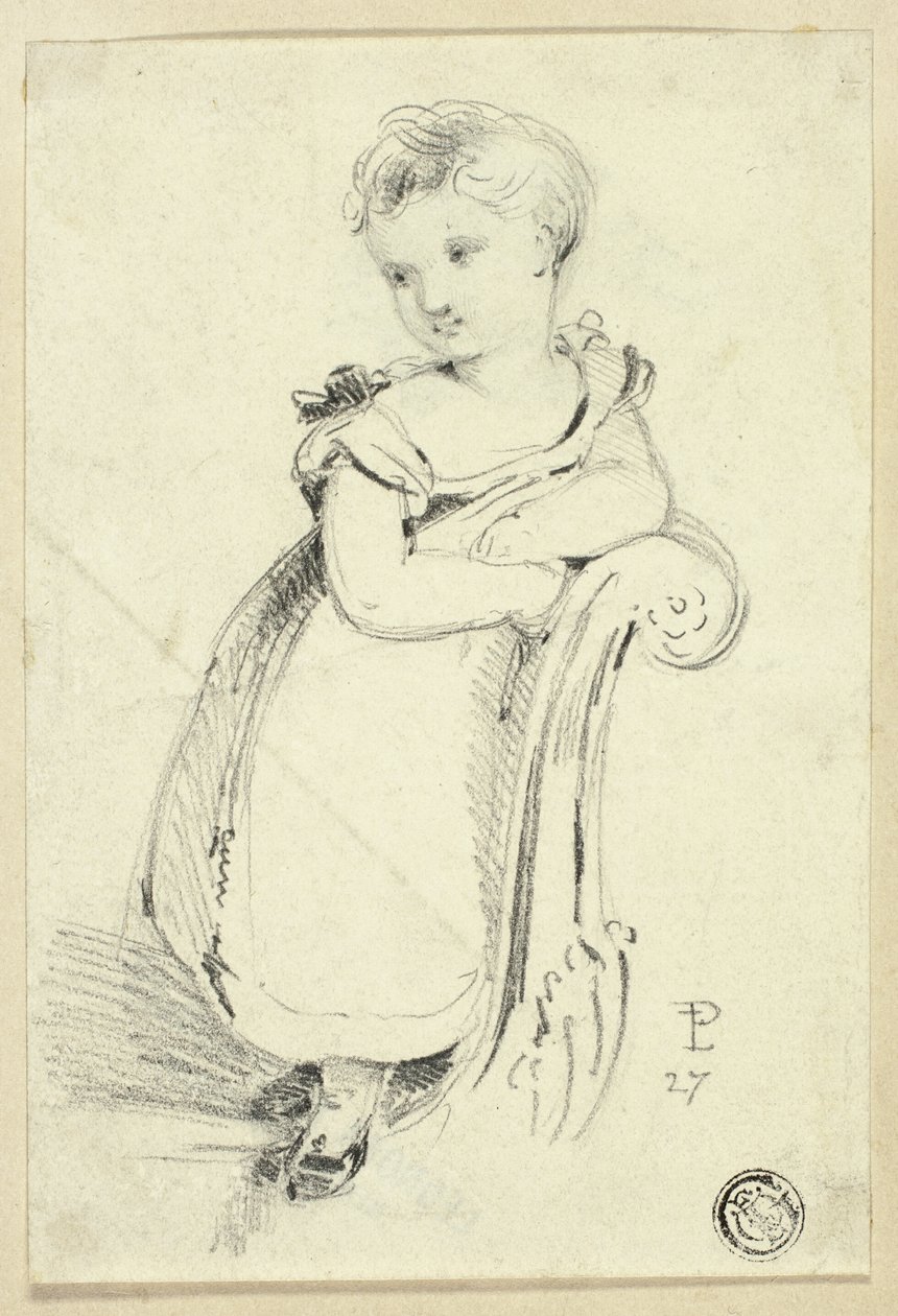 Lille pige står på sofa (recto); Fragment: Bagsiden af en kvindes hoved (verso) af Edmund Thomas Parris