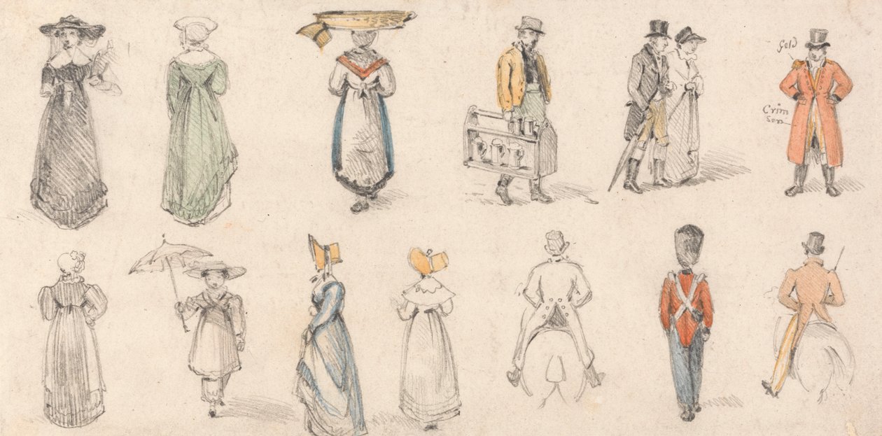 Studier af figurer: Kvinder, handelsfolk mv. af Edmund Thomas Parris