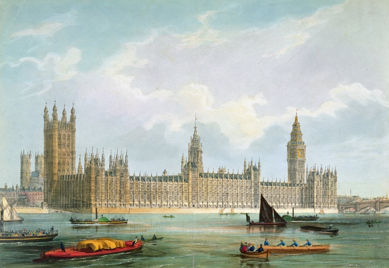 The New Houses of Parliament, indgraveret af Thomas Picken udgivet af Lloyd Bros. und Co., 1852 af Edmund Walker